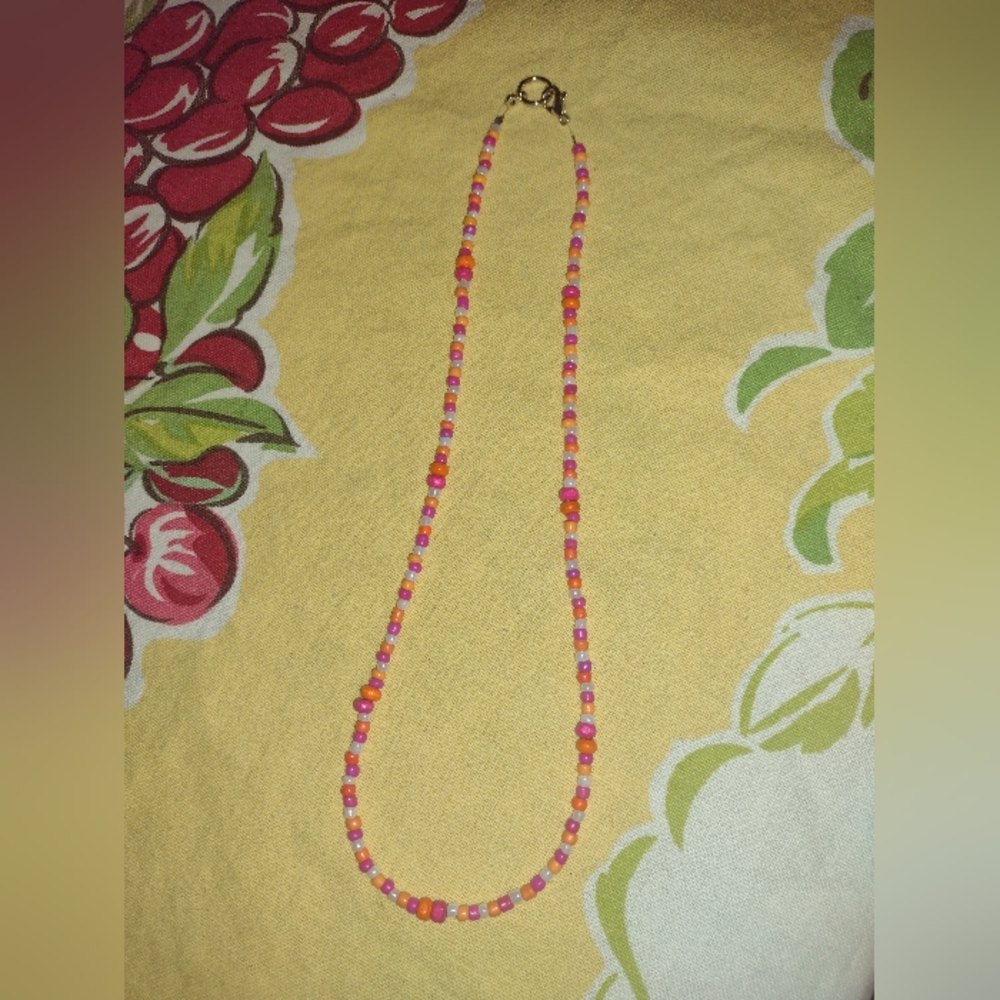 Pink Orange White beaded necklace